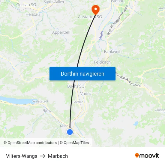Vilters-Wangs to Marbach map