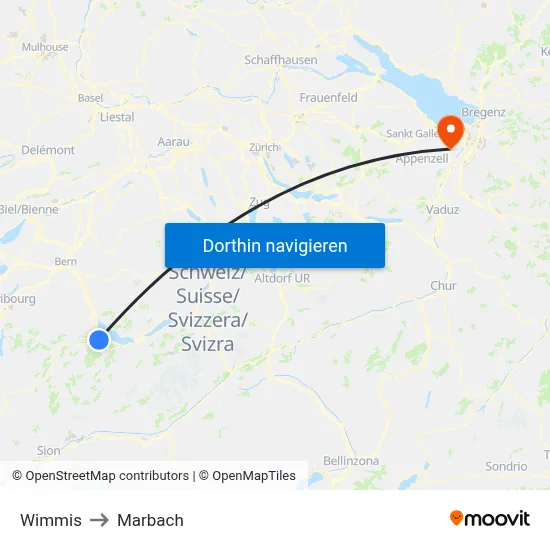 Wimmis to Marbach map
