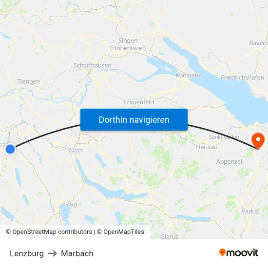 Lenzburg to Marbach map
