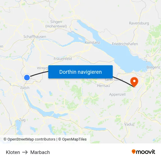 Kloten to Marbach map