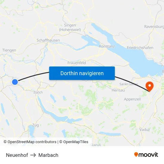 Neuenhof to Marbach map