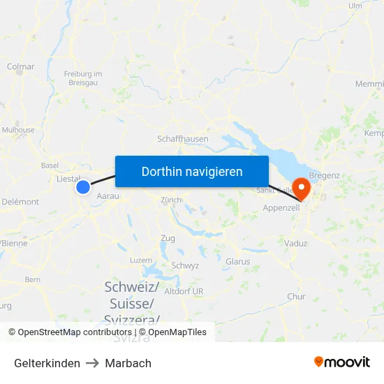 Gelterkinden to Marbach map