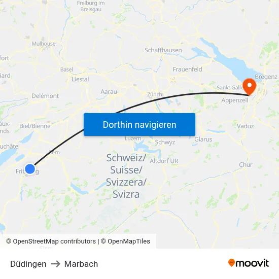 Düdingen to Marbach map
