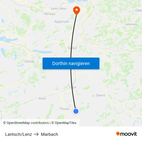 Lantsch/Lenz to Marbach map