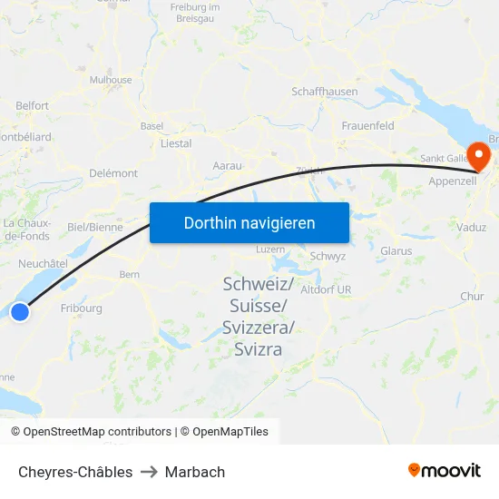 Cheyres-Châbles to Marbach map