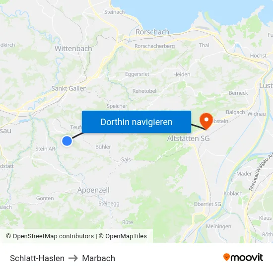 Schlatt-Haslen to Marbach map