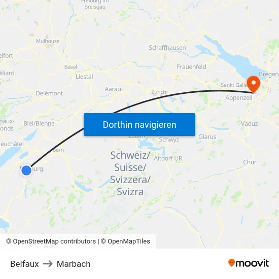 Belfaux to Marbach map