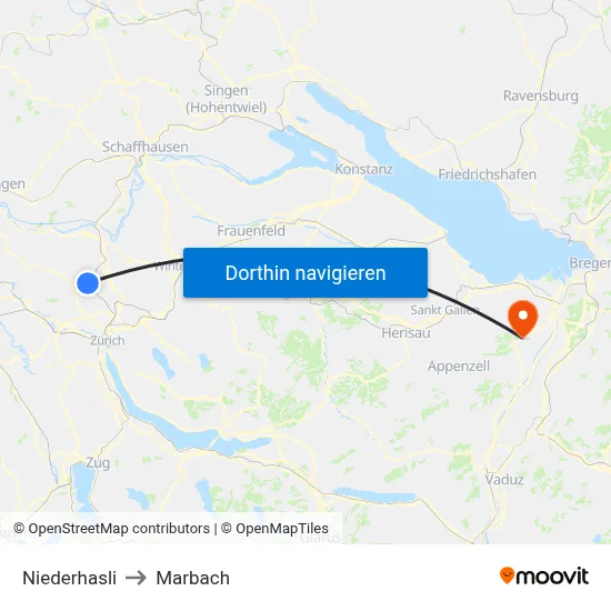 Niederhasli to Marbach map