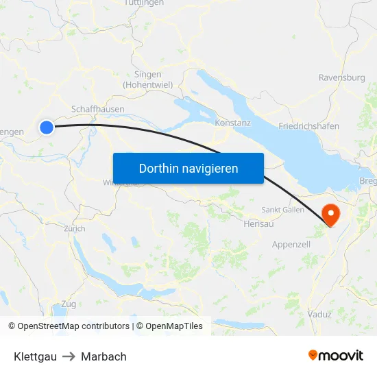 Klettgau to Marbach map
