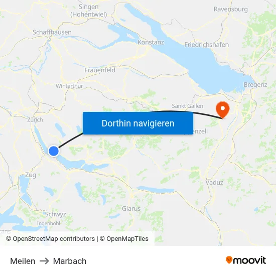 Meilen to Marbach map