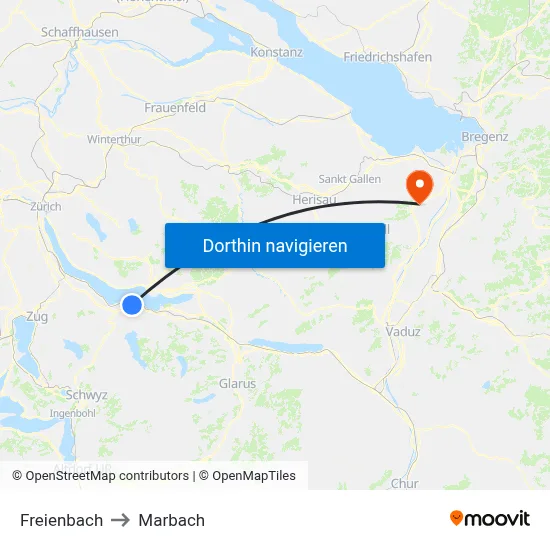Freienbach to Marbach map