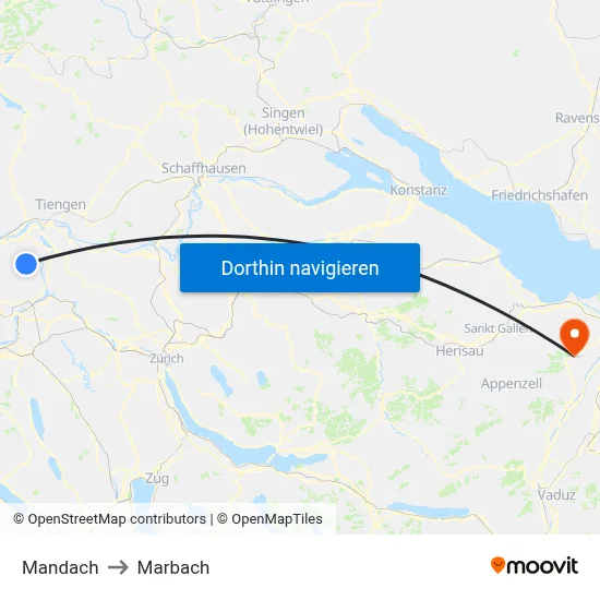 Mandach to Marbach map