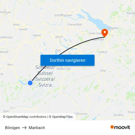 Bönigen to Marbach map