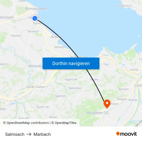Salmsach to Marbach map