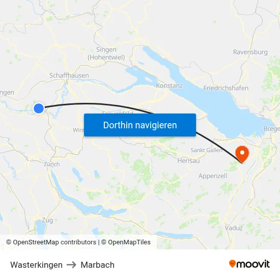 Wasterkingen to Marbach map