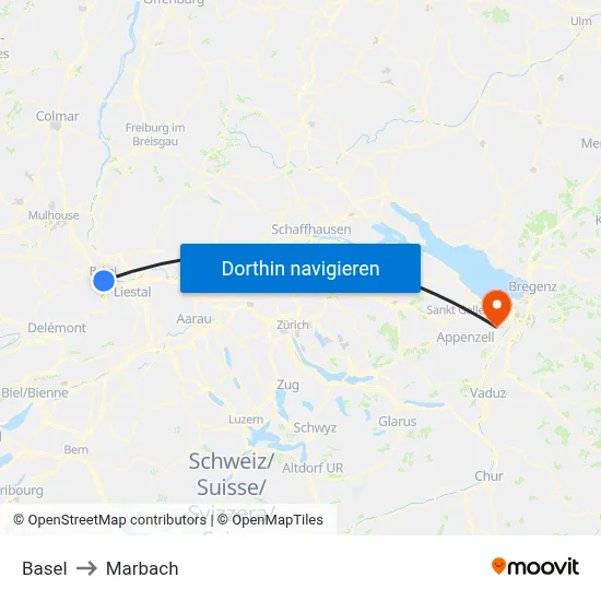 Basel to Marbach map