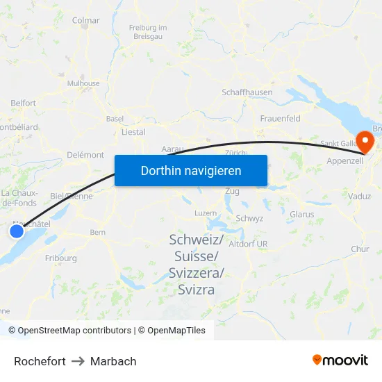 Rochefort to Marbach map