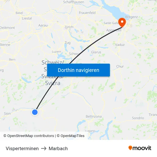 Visperterminen to Marbach map
