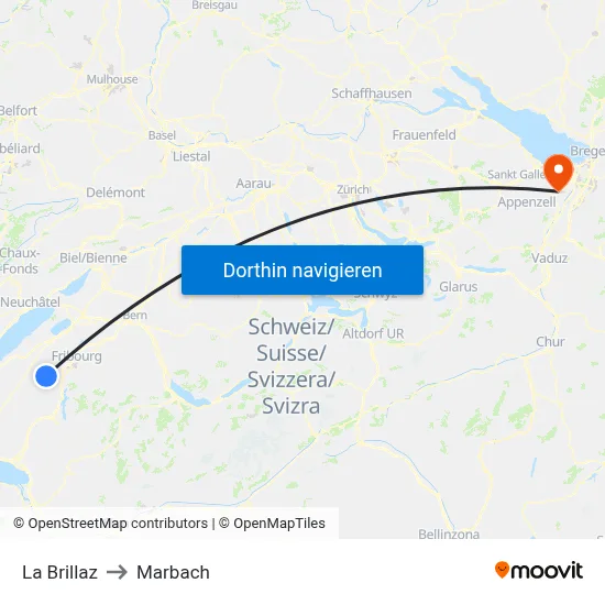 La Brillaz to Marbach map