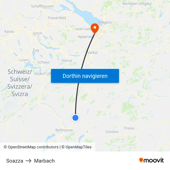 Soazza to Marbach map