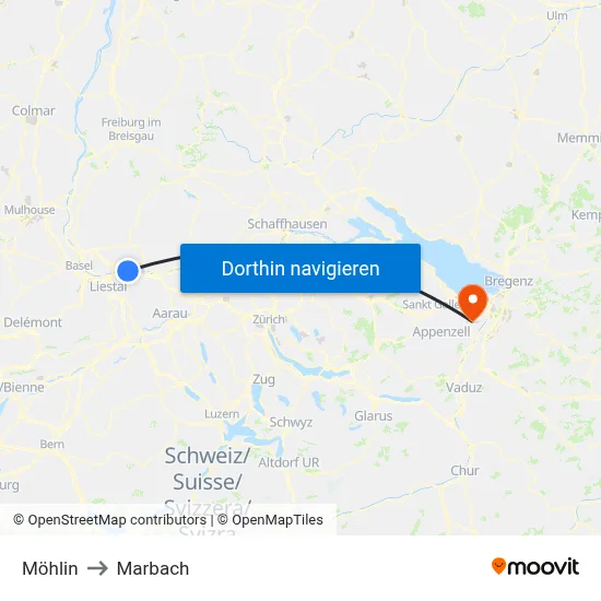 Möhlin to Marbach map