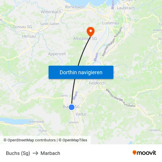 Buchs (Sg) to Marbach map