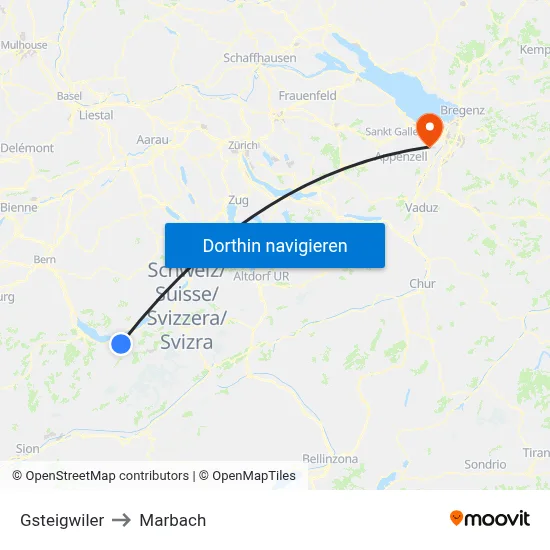 Gsteigwiler to Marbach map