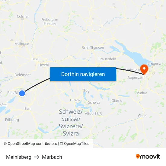 Meinisberg to Marbach map