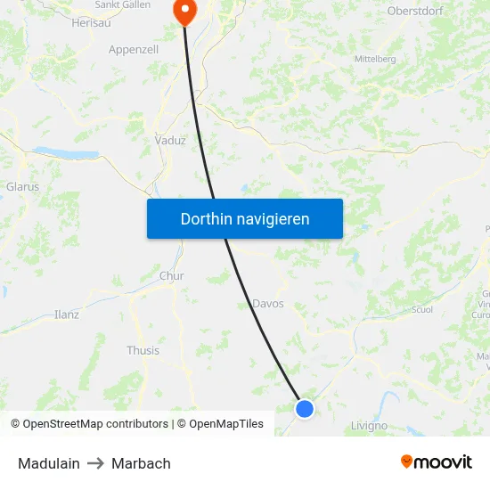 Madulain to Marbach map