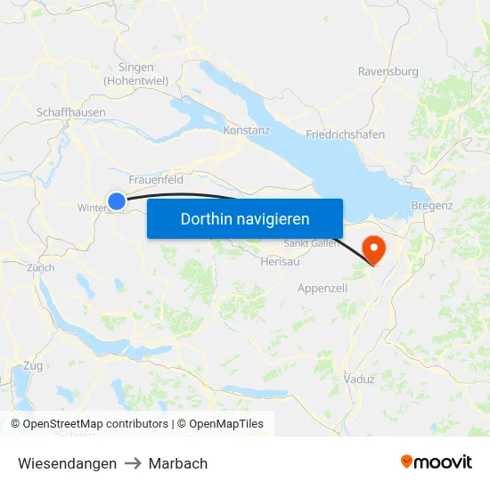 Wiesendangen to Marbach map