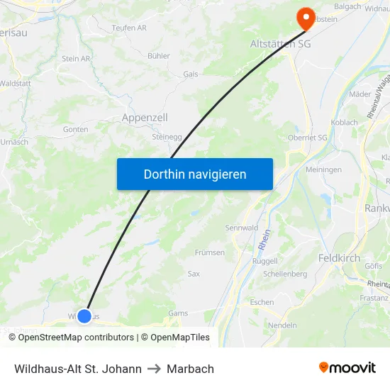 Wildhaus-Alt St. Johann to Marbach map