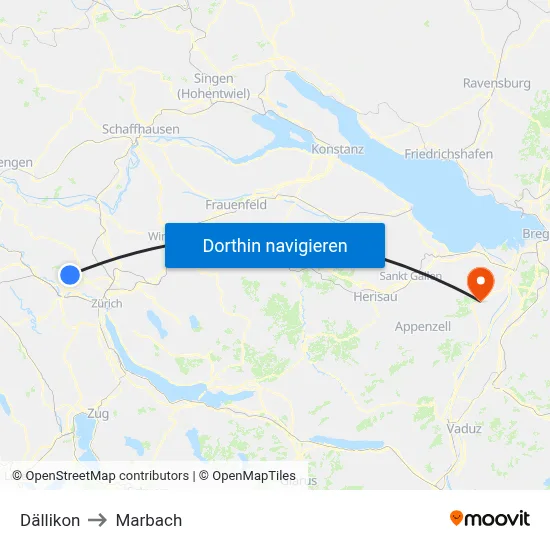 Dällikon to Marbach map