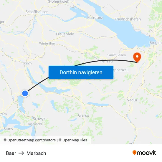 Baar to Marbach map