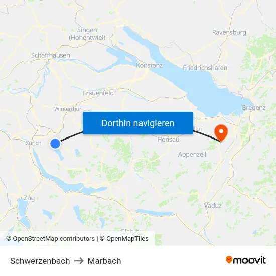 Schwerzenbach to Marbach map