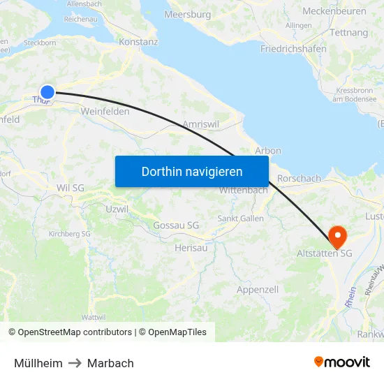 Müllheim to Marbach map