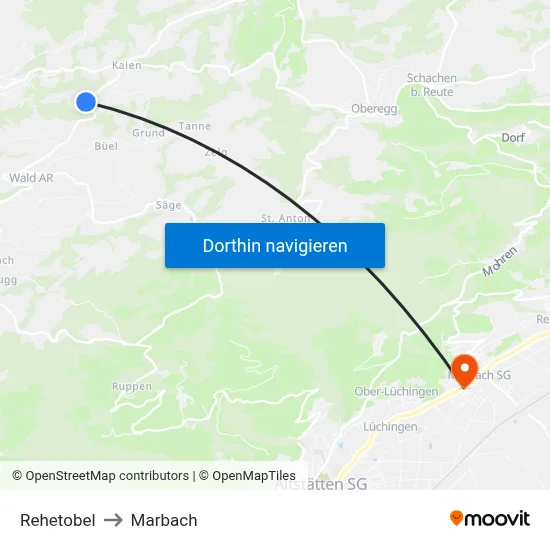 Rehetobel to Marbach map