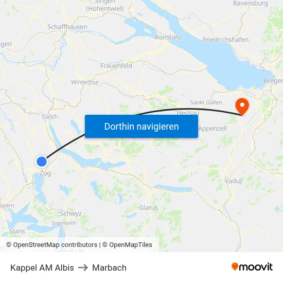 Kappel AM Albis to Marbach map