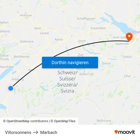 Villorsonnens to Marbach map