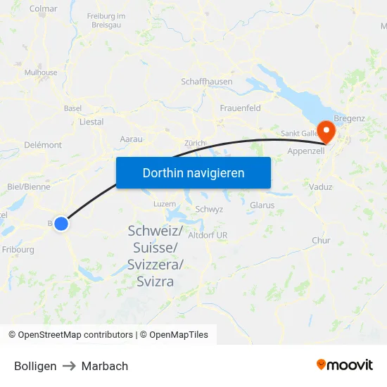 Bolligen to Marbach map