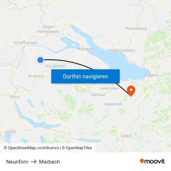 Neunforn to Marbach map