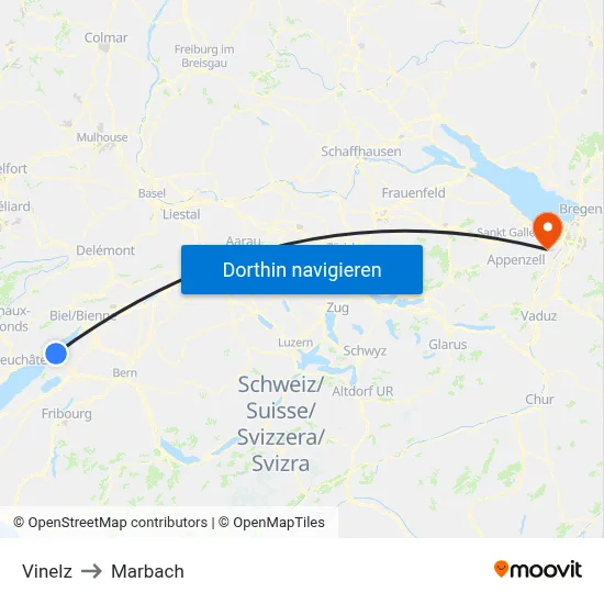 Vinelz to Marbach map