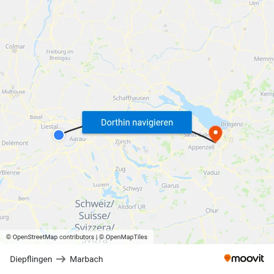 Diepflingen to Marbach map