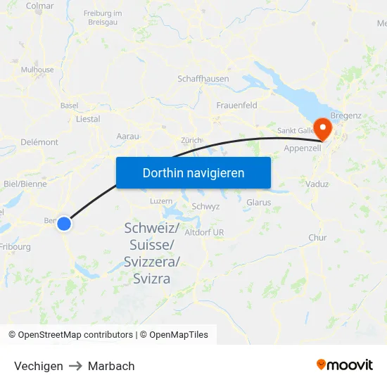 Vechigen to Marbach map