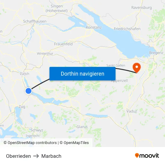 Oberrieden to Marbach map