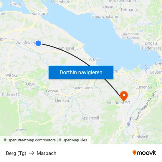 Berg (Tg) to Marbach map