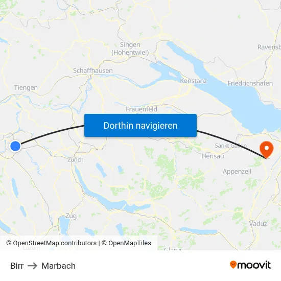 Birr to Marbach map