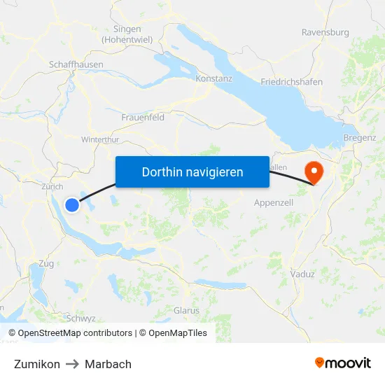 Zumikon to Marbach map