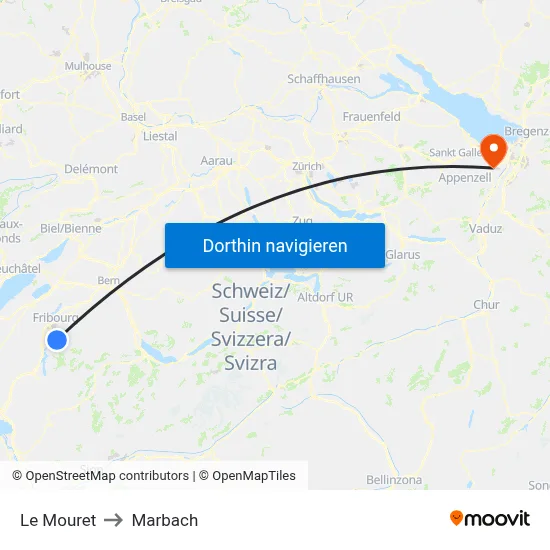 Le Mouret to Marbach map