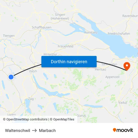 Waltenschwil to Marbach map