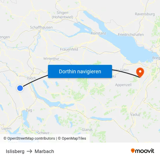 Islisberg to Marbach map